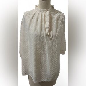 Luna Rae Cream Women's High Neck Key Hole Blouse Dots Design Size Xl (NWT)